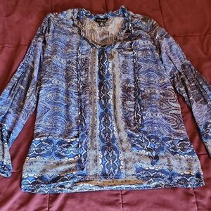 Lucky Brand Blue and Tan Paisley Blouse